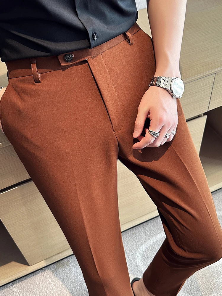 

Men Dress Suit Pants Solid Color Men's Straight Long Slim Leg Drawstring Trousers Casual Outdoor Daliy Work Office Business A82