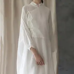 2026 chinese improved cheongsam dress summer spring white dress for women loose chinese style vinatge cotton linen dress