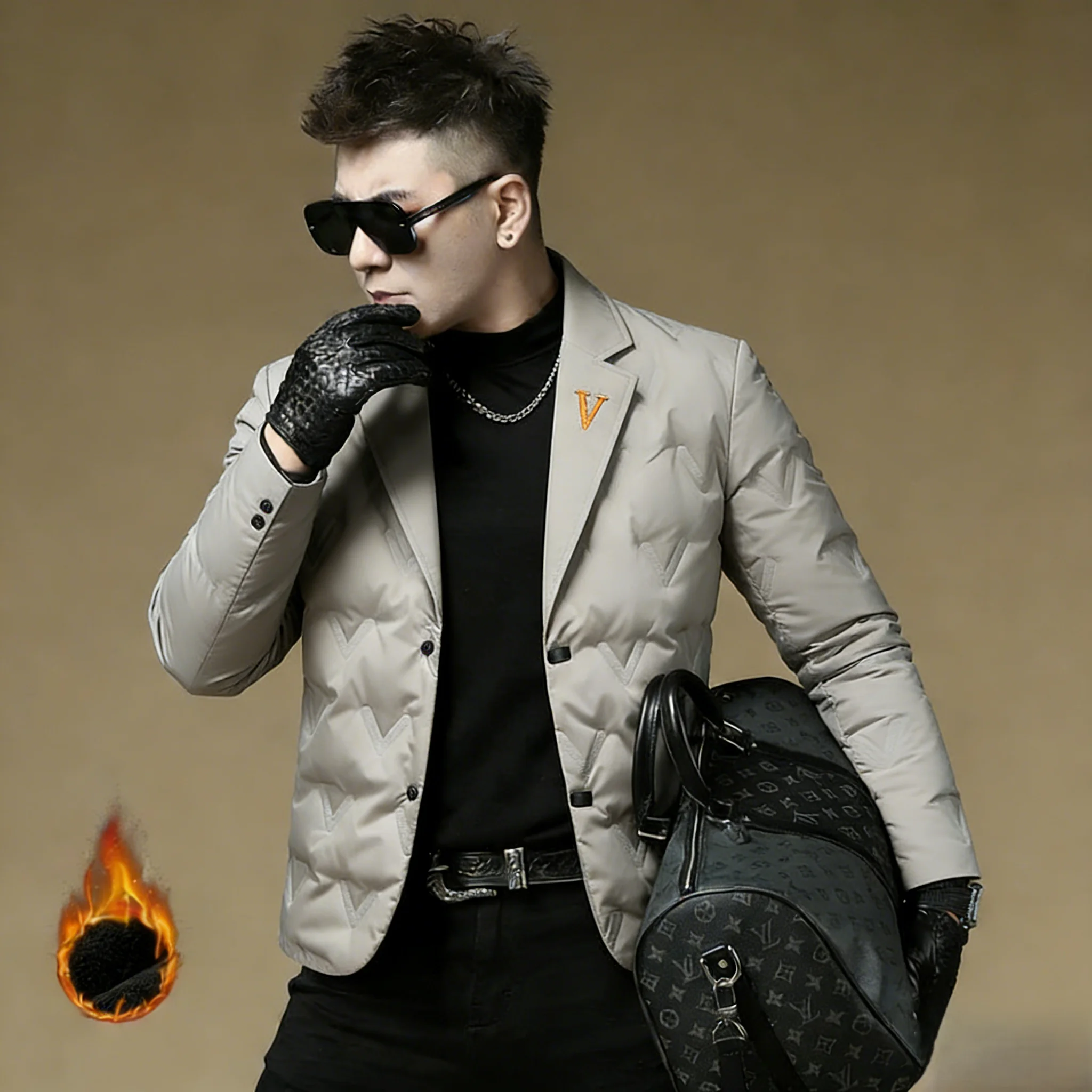 

Мужская приталенная короткая куртка с 90% белым утиным пухом, воротником-стойкой, легкая, теплая, молодежная, модная верхняя одежда