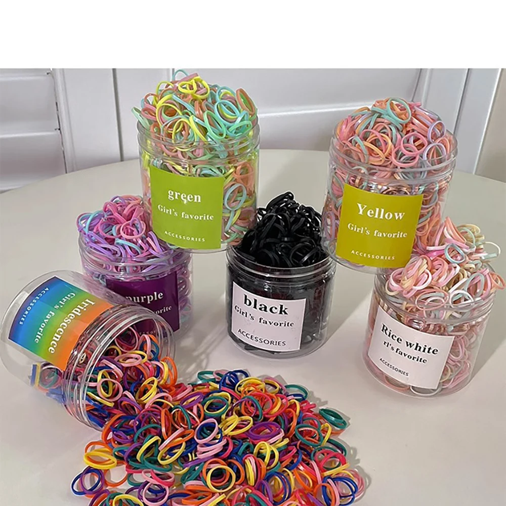 500/800/1000 Pcs Per Can Colorful Simple Hair Ring High elastic ponytail rubber band hair tie Candy Colors temperament headband