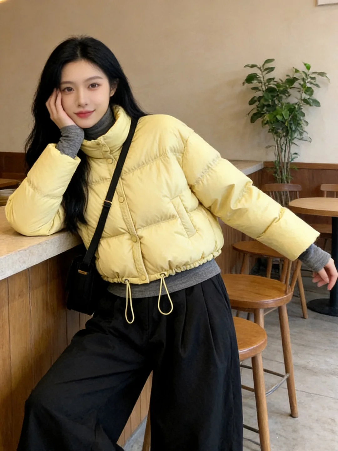 

Fashionable Unique Short Yellow Thickened Cotton Jacket Women's Winter New Style Korean System Versatile Trendy Commute Style