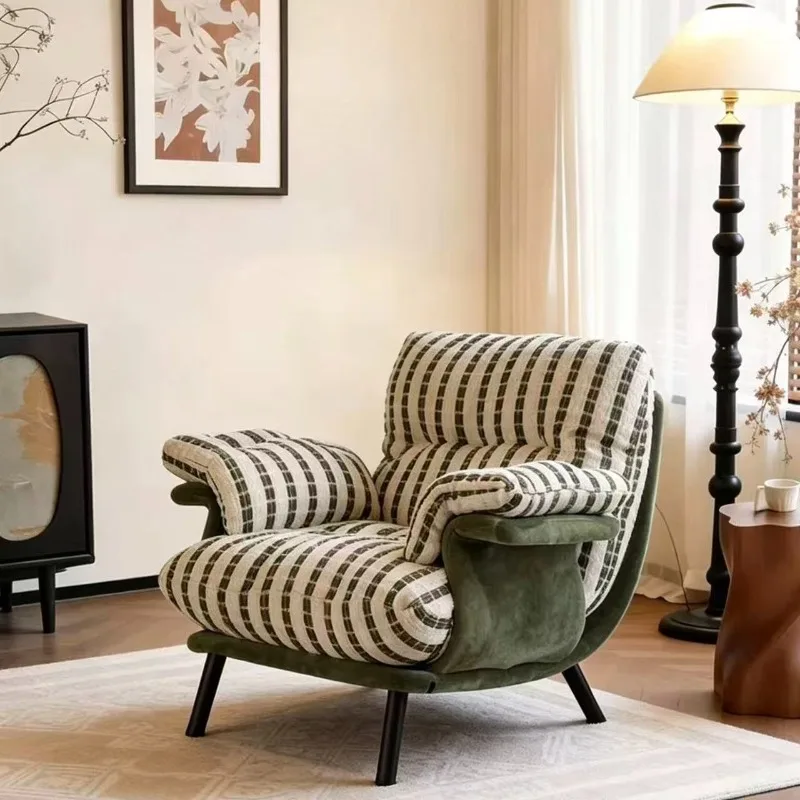 

Retro color matching striped fabric single sofa chair antique designer living room B & B leisure lazy armchair