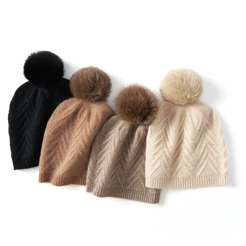 

New Women Hats 100% Pure Cashmere Knit Headgears Soft Warm Female Fashion Casual Skullies Cap 2023 Winter High Quanlity Girl Cap