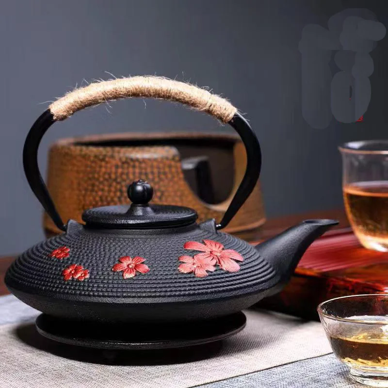 

900ml Cast Iron Cherry Blossoms Kettle Teapot Accessories Set House Decor For Friends Family Wedding Tea Lovers