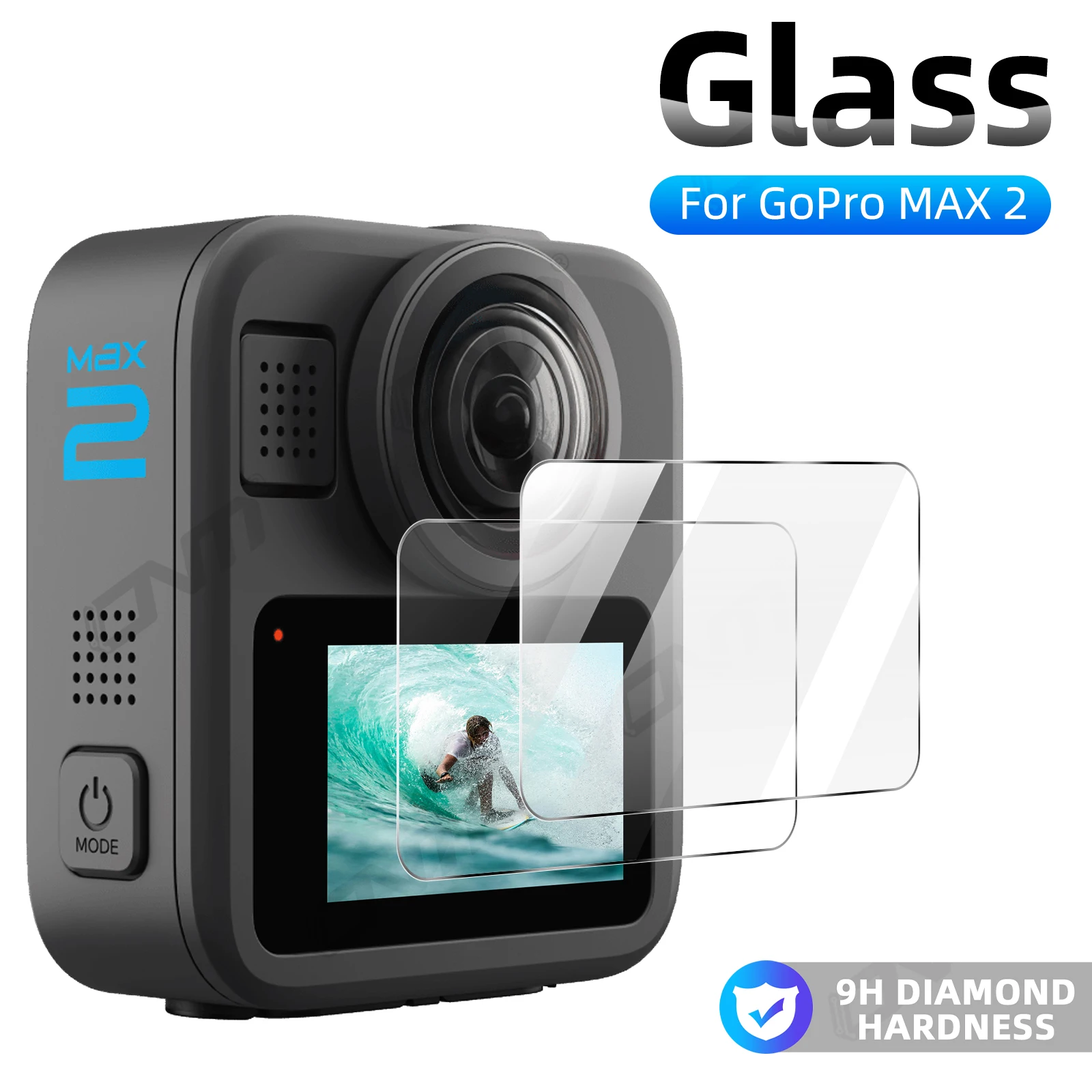 Tempered Glass Screen Protector for GoPro MAX 2 Touch Display 9H Scratch-Resistant HD Clear Film Anti-Fingerprint Bubble-Free