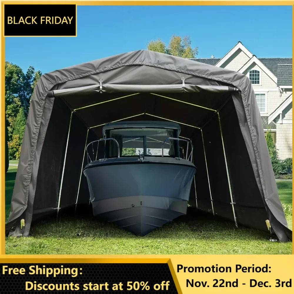 

10' X 20' Heavy Duty Anti Snow Waterproof Carport, Outdoor Car Canopy Boat Shelter with Reinforced Ground Bars, Carport Outdoor