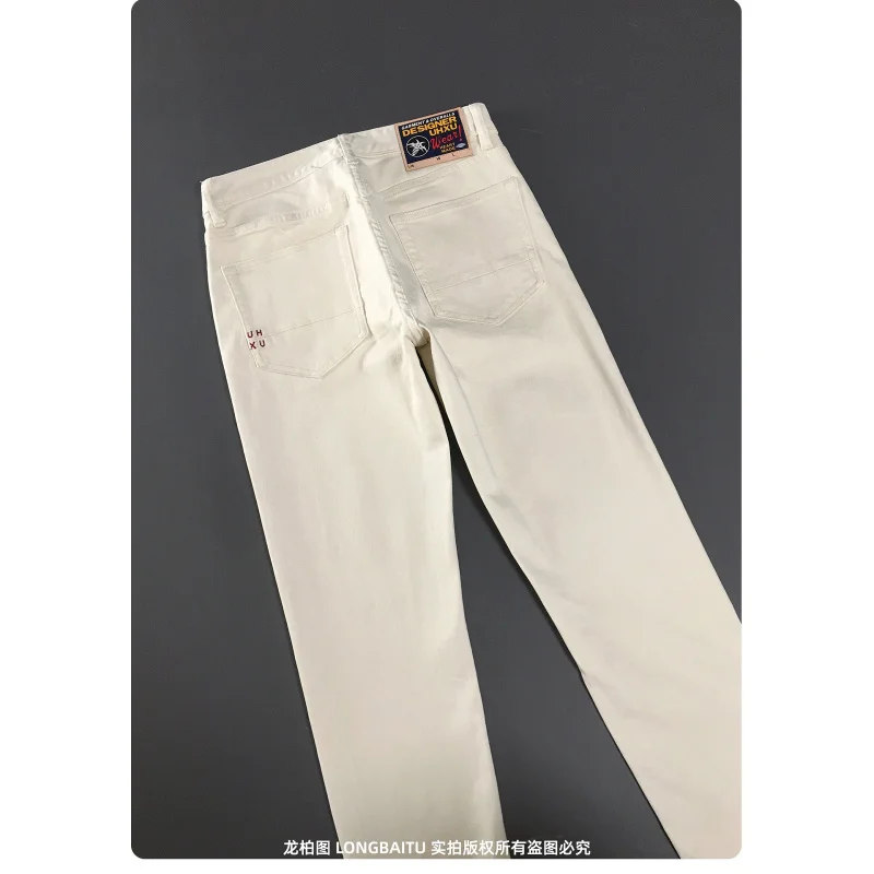 

Высококачественные белые джинсы для мужчин, новый стиль осени 202, простой, облегающий крой, прямая трубка, модные, универсальные, длинные брюки в стиле ретро.