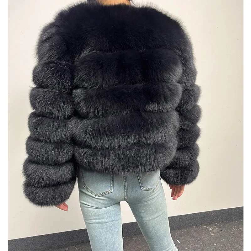 new 2024 New black blue Winter Women's Cold Coat Top Fox Jackets Women clothing Luxury Furry Natural Real fox Fur Jacket Coats