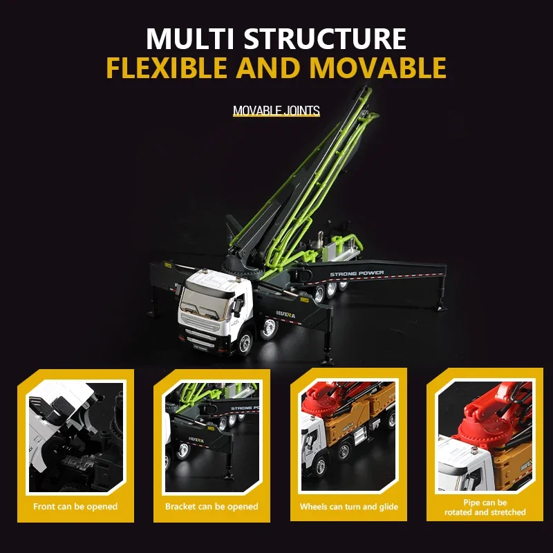 Huina 1709 1/50 camion pompe à béton jouets alliage modèle de voiture Simulation véhicule d'ingénierie hydraulique enfants jouets garçon cadeaux de noël