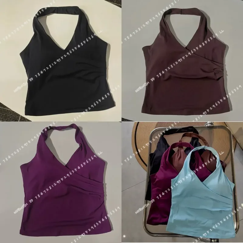 Women V Neck Fitness Bra Nude Sports Bra Halter Neck Yoga Vest Comfortable Breathable Gym Top for Active Wear