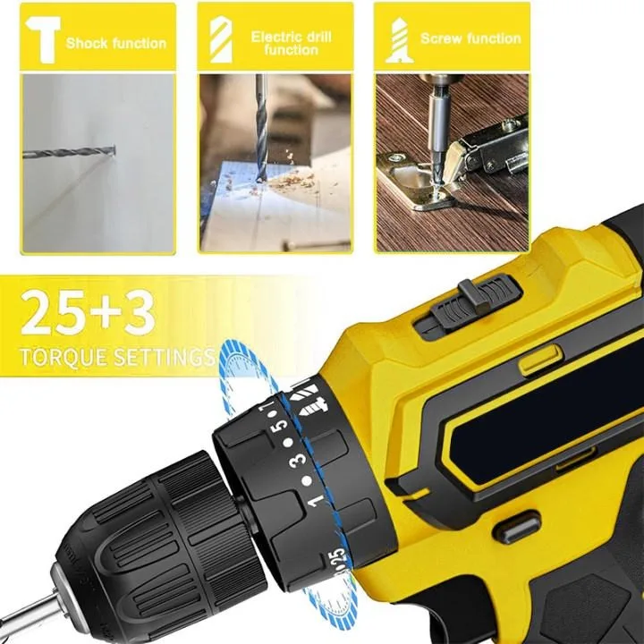 무선 드릴 |   24개 전동 드릴 세트 |   21V 전동 드릴 세트 (배터리 2개 및 충전기 포함) |   25+1 토크 설정, 1/2'' 키리스