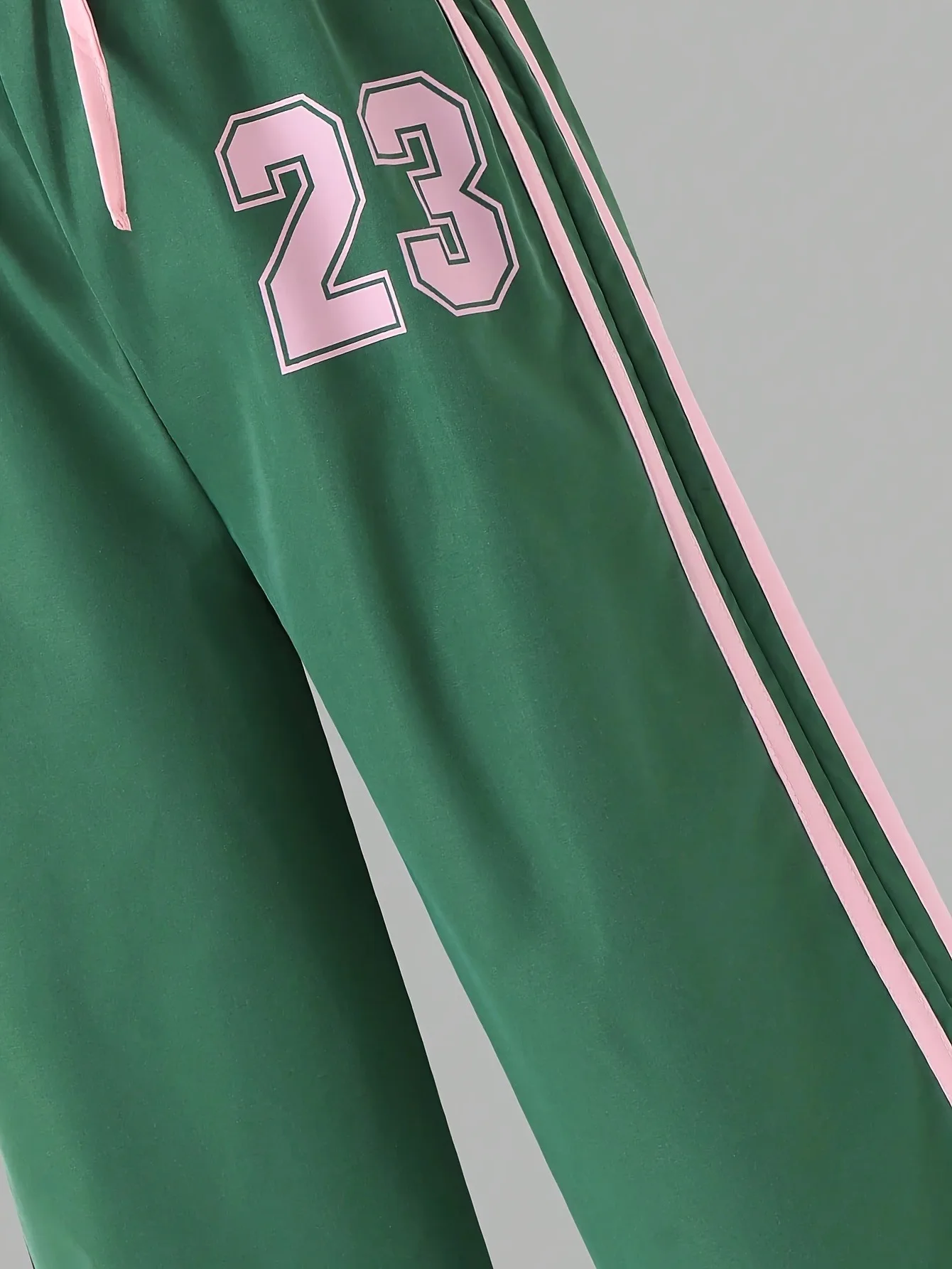 Mädchen-Hose mit Nummer 23, gestreift, weites Bein, Kontrastfarbe, Kordelzug, elastische Taille, Streetwear, Hip-Hop, lässig, Sport, locker, P – Detail 5