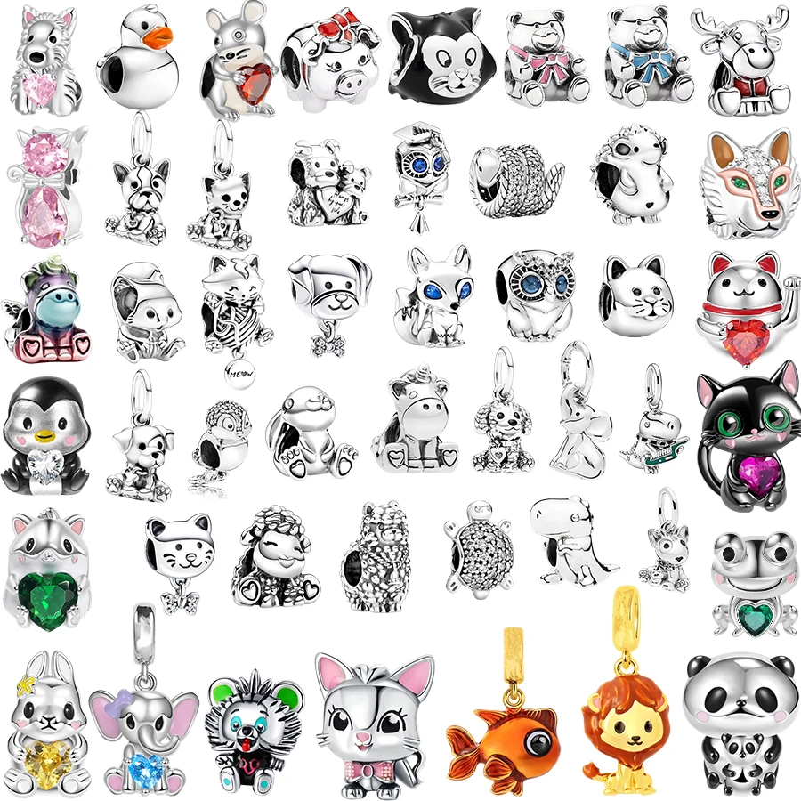 

Модные милые бусины с подвесками в виде животных, 925, посеребренная эмаль, собака, собака, панда, пингвин, бусина с тематикой животных, ожерелье, браслет, подарок