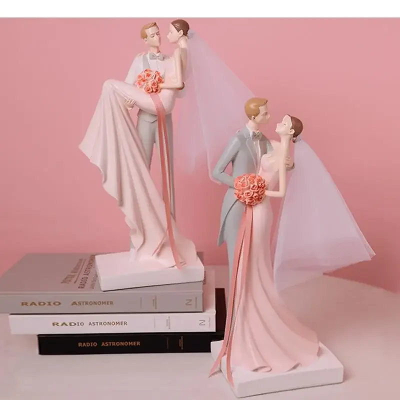 Creativity Resin Bride Groom Bouquet Couples Wedding Anniversary Gift Valentine's Day Present Figure Statue Home Decoration