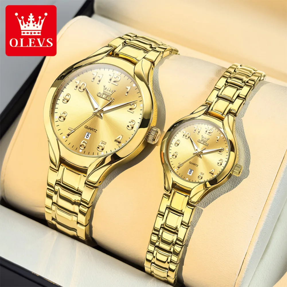 OLEVS 3650 New Couple Watches Pair for Men Women Stainless Steel Waterproof Auto Date Luminous Lover's Quartz Wristwatch Sets