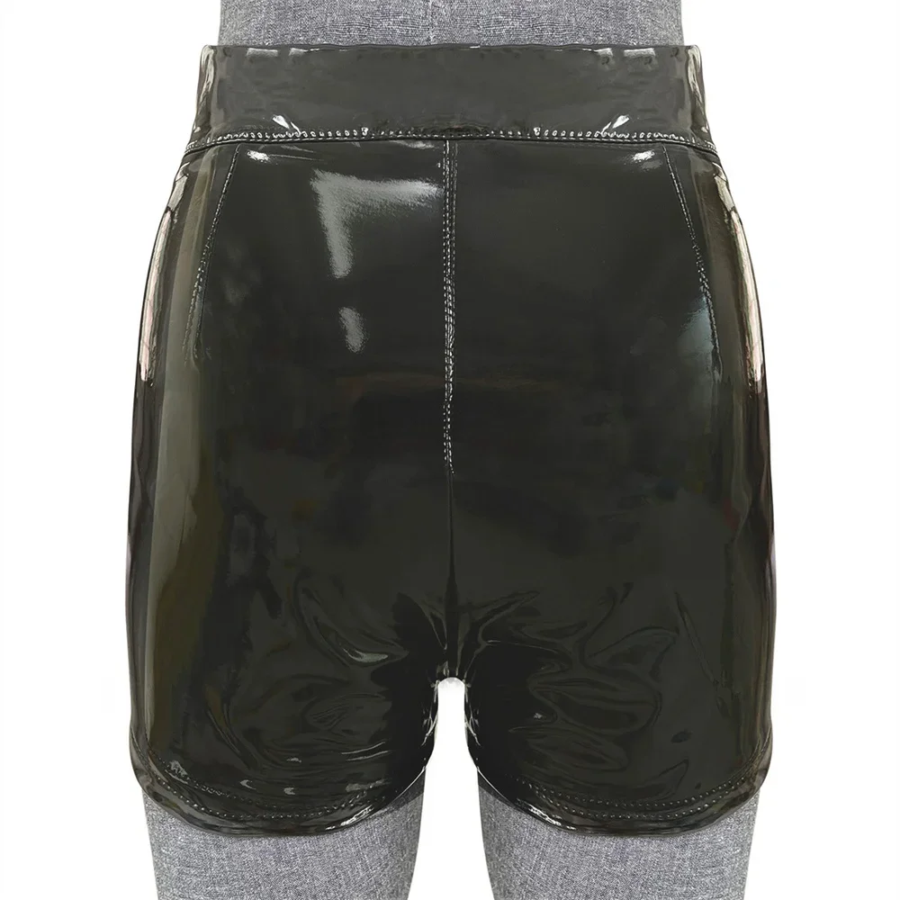 Sexy Womens Shorts Elastic High Waist Wet Look Faux PU Leather Short Pants Latex Hot Goth Shorts Pole Dance Clubwear Mini Shorts