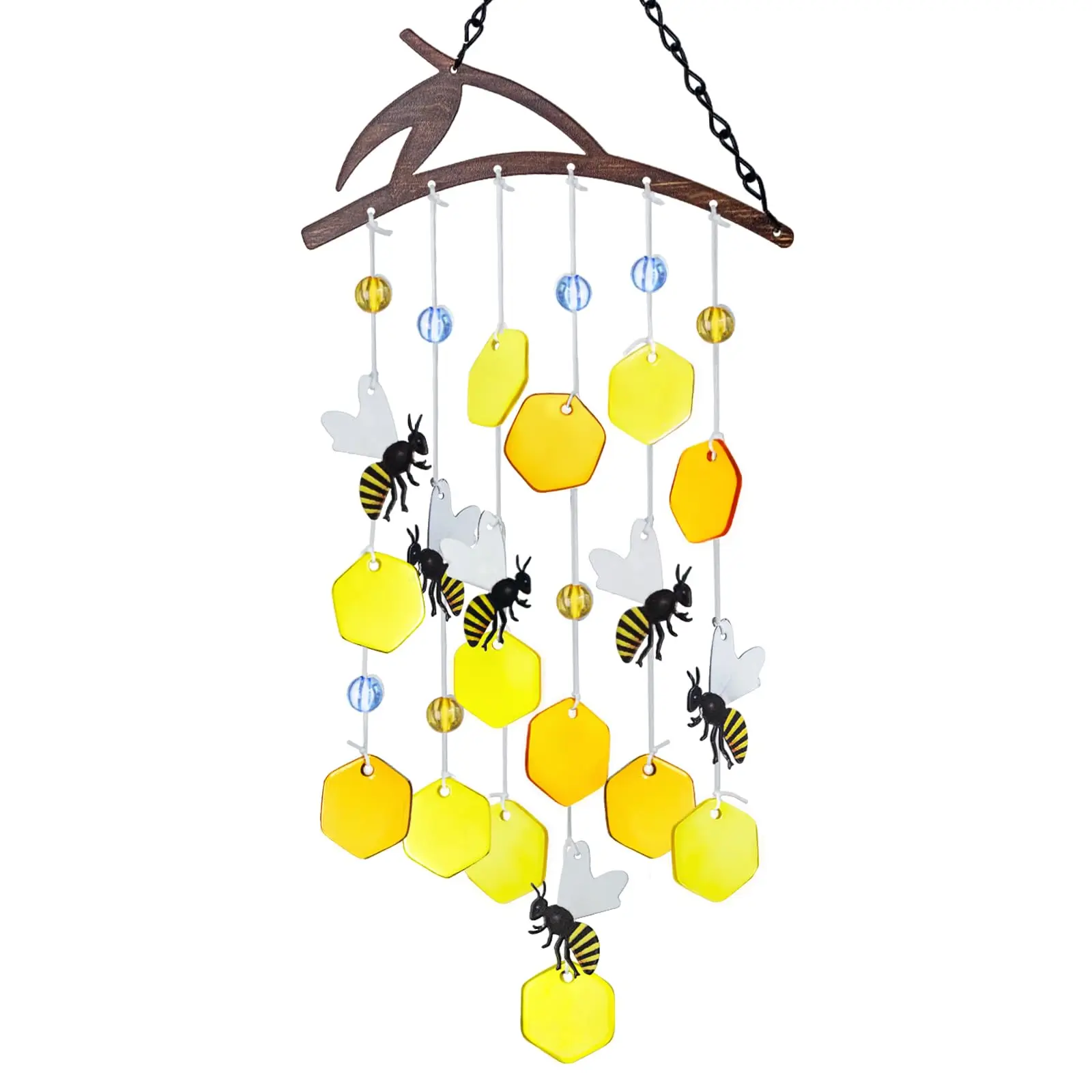 Carillon à vent en forme d'abeille de 23 pouces pour une utilisation en extérieur, carillon à vent en verre coloré unique, décoration de jardin, ornement suspendu en forme de tournesol pour l'extérieur, U