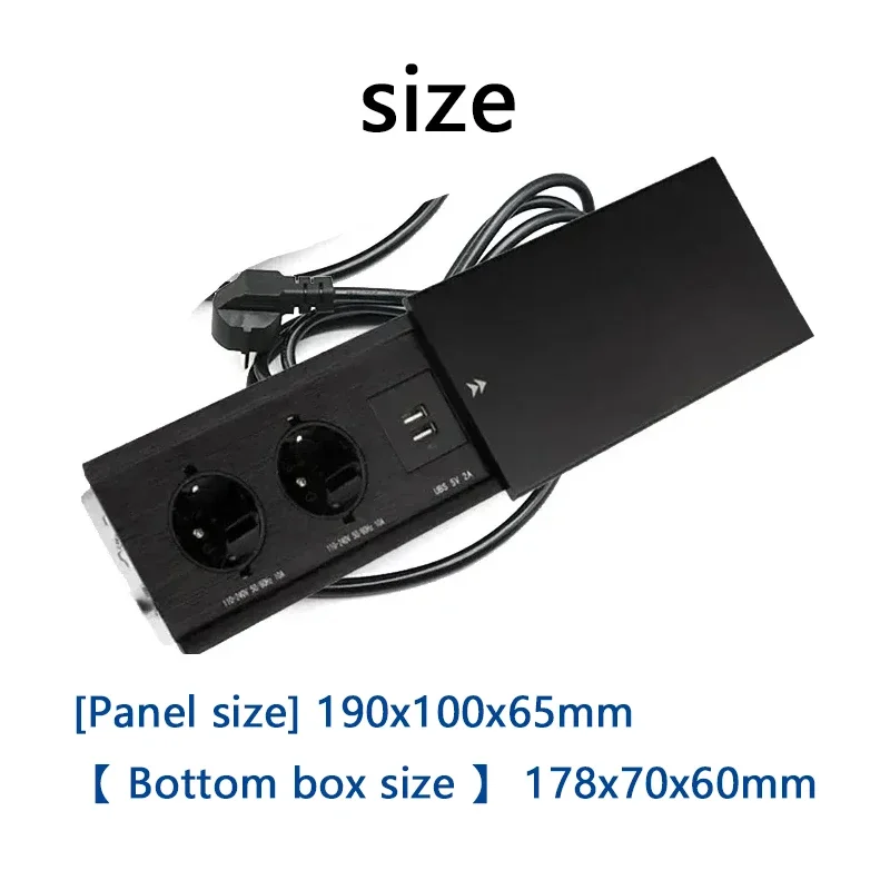 Enchufe oculto de mesa integrado, 2 3 salidas con 2 USB RJ45 CAT6, carga inalámbrica EU KR, enchufe múltiple 10A 110 ~ 250V 2600W, enchufe negro