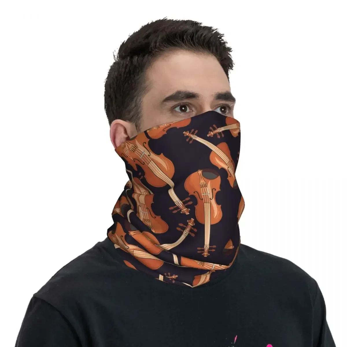 Violin Musical Instrument Pattern Purple Bandana Neck Gaiter Printed Mask Scarf FaceMask Hiking Fishing For Men Women Adult image 3