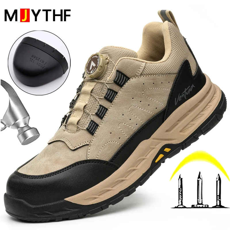 Rotating Button New Safety Shoes Men Anti-Smash Anti Puncture Work Boots Steel Toe Shoes Security Sneakers Indestructible Shoes