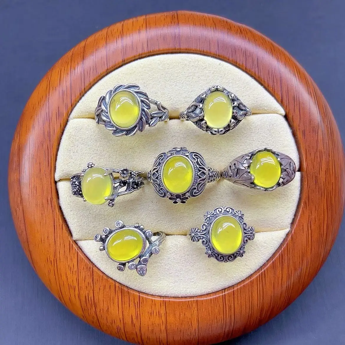 1 Pc Fengbaowu Natural Stone Gold Prehnite Oval Cabochon Ring 925 Sterling Silver Resizable Fashion Jewelry Gift For Women