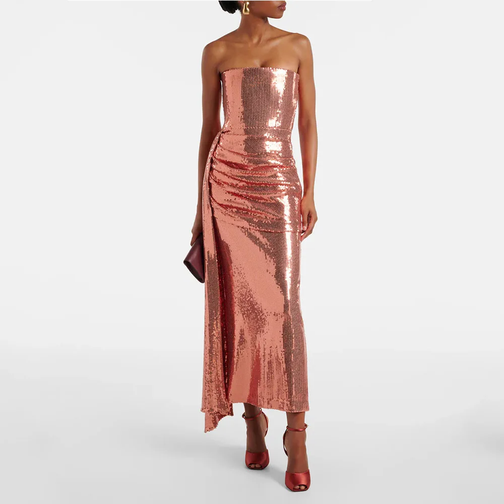 Vestido de noche moderno Gliter para mujer, vestido de fiesta Formal hasta el tobillo de sirena, vestido saudí sin tirantes con tren lateral, vestido de graduación