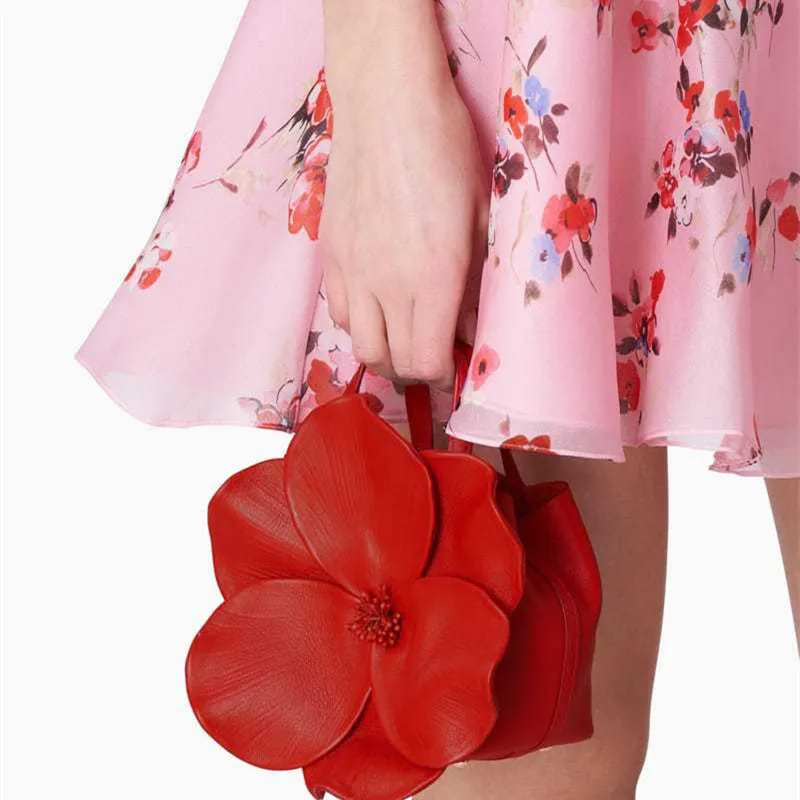 Red new female bag fashion Korean version flower creative handbag wedding dinner bride single shoulder crossbody chain bag