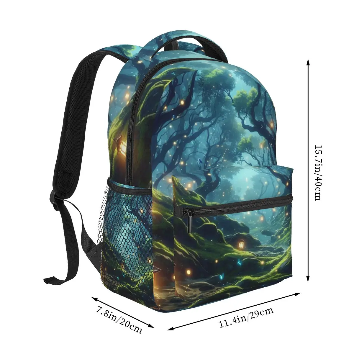 Enchanted Forest Design With Glowing Blue Lights Backpacks Boys Girls Bookbag Students Bags Cartoon Laptop Rucksack Shoulder Bag