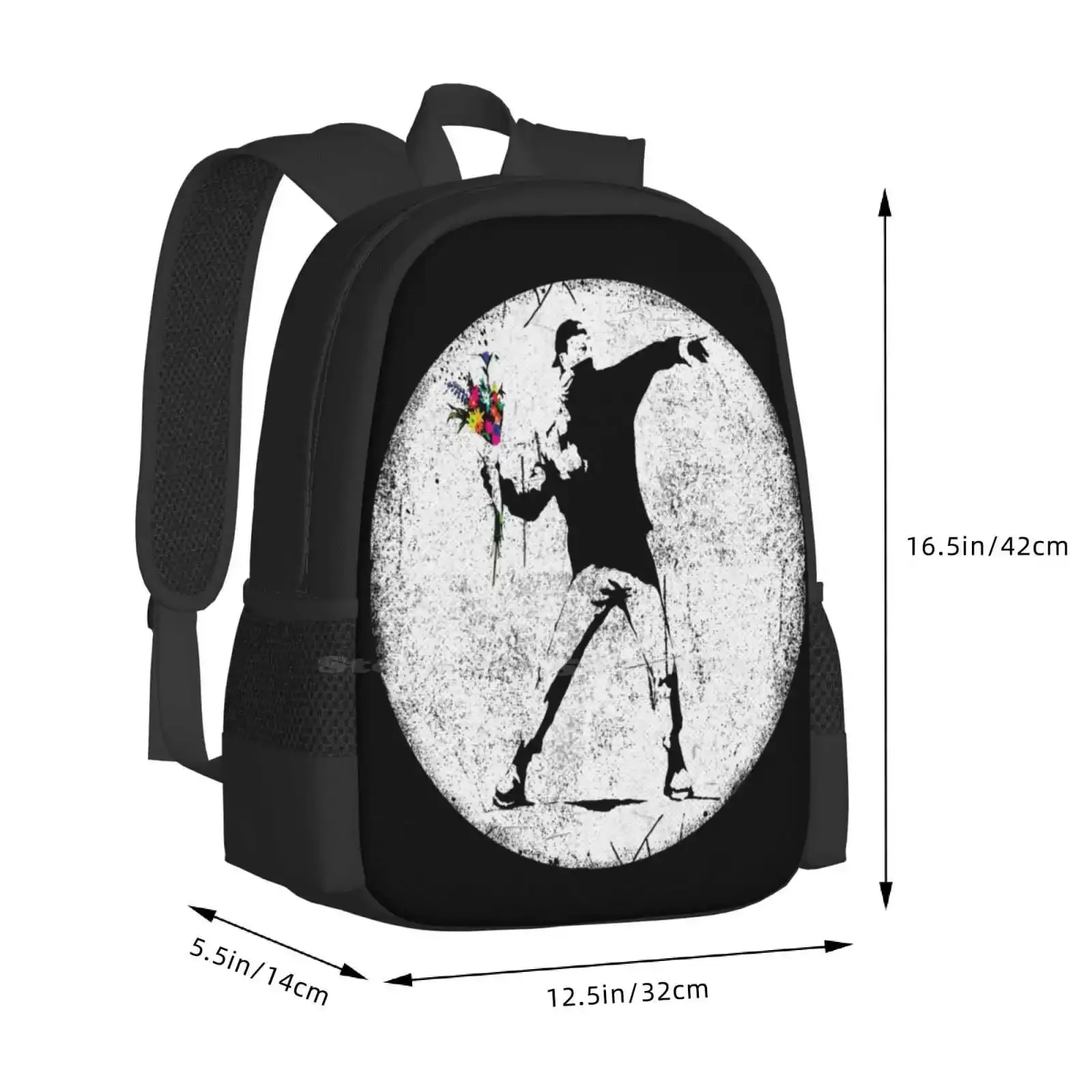 بانكسي بروتيستر رمي الزهور رائجة البيع حقيبة مدرسية على ظهره حقائب الموضة شارع الفن الكتابة على الجدران بانكسي رمي الزهور مضحك