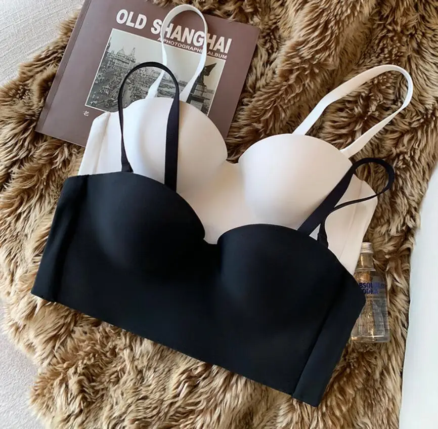 Soutien-gorge demi-tasse invisible, sous-vêtements fins, froncés, non ald sur le support, anneau en acier sans trace, 600