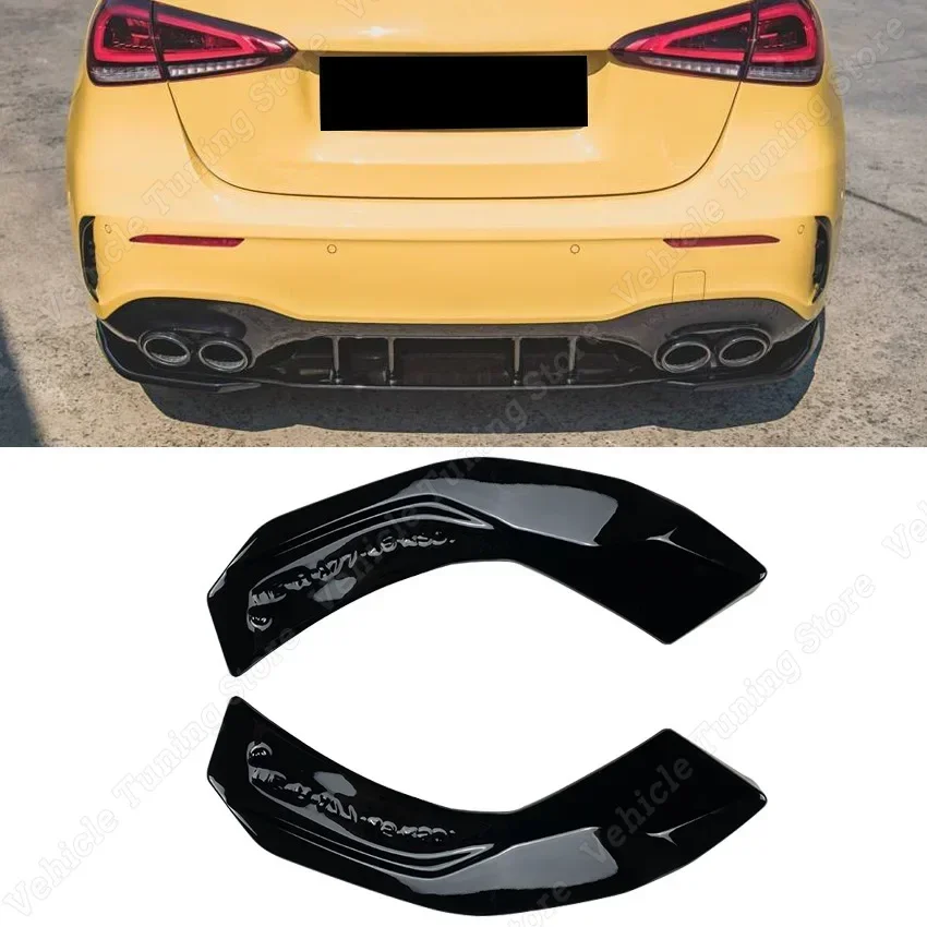 Car Rear Bumper Diffuser Splitter Canard Spoiler For Mercedes Benz A Class W177 V177 A35 A45 AMG Hatchback 2019-2022 Gloss Black