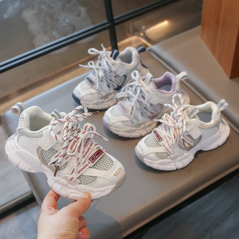 Little Girls Platform Mesh Sneakers 2026 New Autumn Kids Barefoot Sneakers Soft Sole Comfort Versatile School Outdoor Footwear