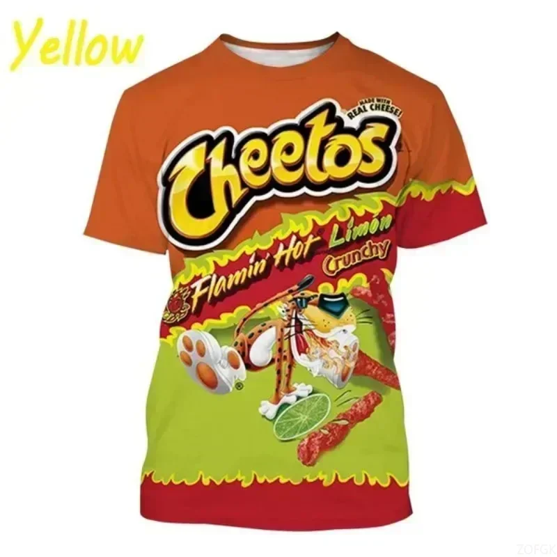 Qiduo Leopard Potato Chips 3D Stampato Sport Traspirante T-shirt per bambini Street Snack Ragazzi e ragazze Maniche corte