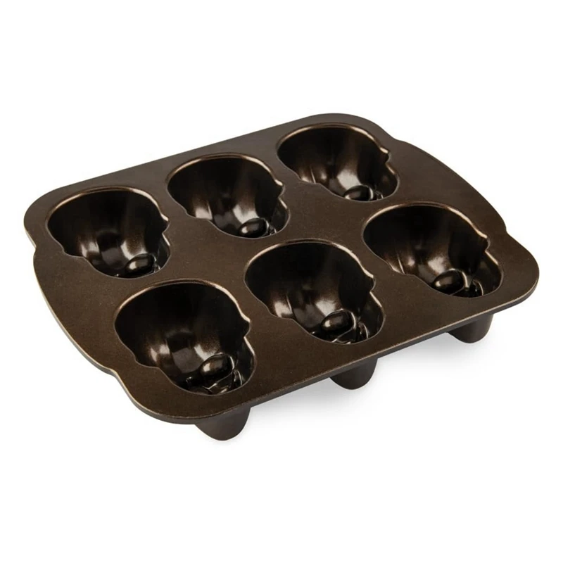 Ware Halloween Bakeware Cakelet Pan Halloween Skeleton Haunted Skull Cakelet Pan, Bronze