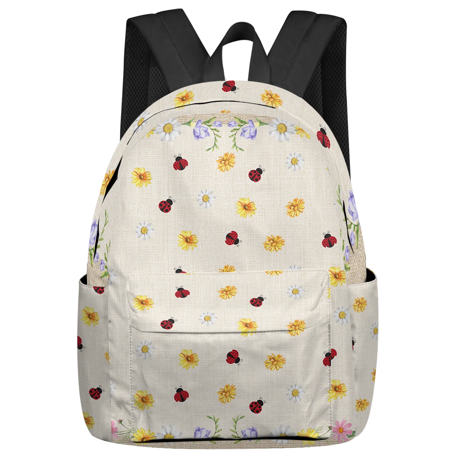 Summer Daisy Ladybug Backpack Men Women's Fashion Travel Backpack High Capacity Student School Bags