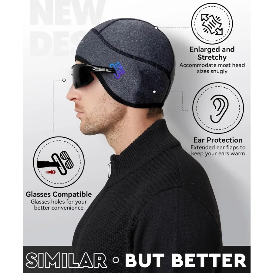 Skull Cap Helmet Liner with Glasses Holes Winter Thermal Cycling Cap for Men and Women Cycling Hat Beanie
