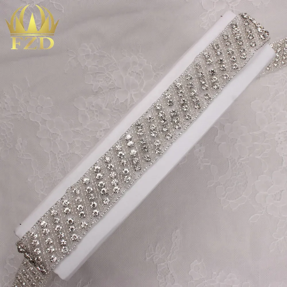 

(10yards) Wholesale Iron On Sewing Bridal Wedding Dresses Sash Long Beaded Rhinestone Appliques Trim Sash Headpieces