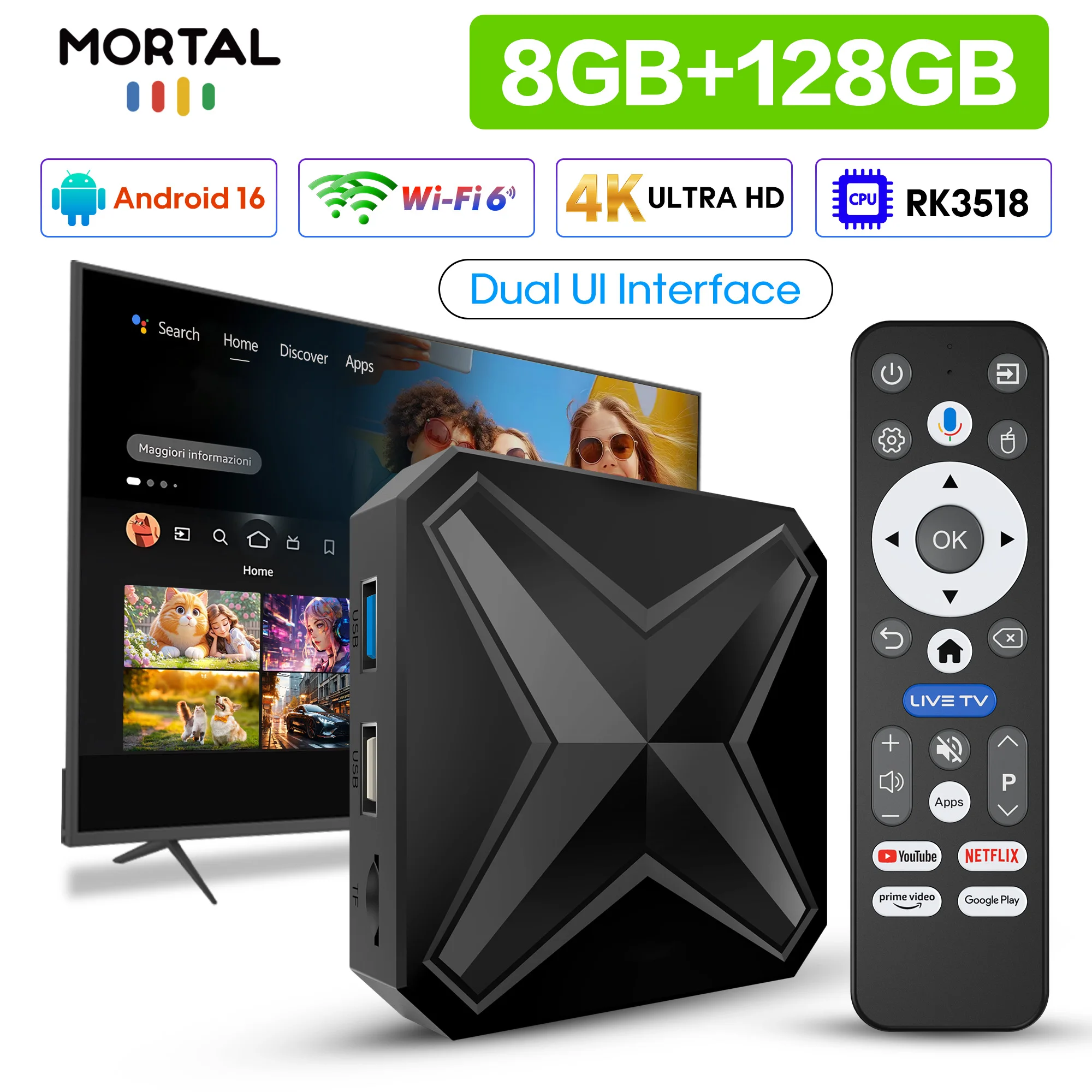 

Q1MINI+ Android 16 TV Box 4K RK3518 8GB 128GB 4K HDR10 Dual WiFi6 Google Voice Assistant Видеоплеер для умного дома и потокового вещания
