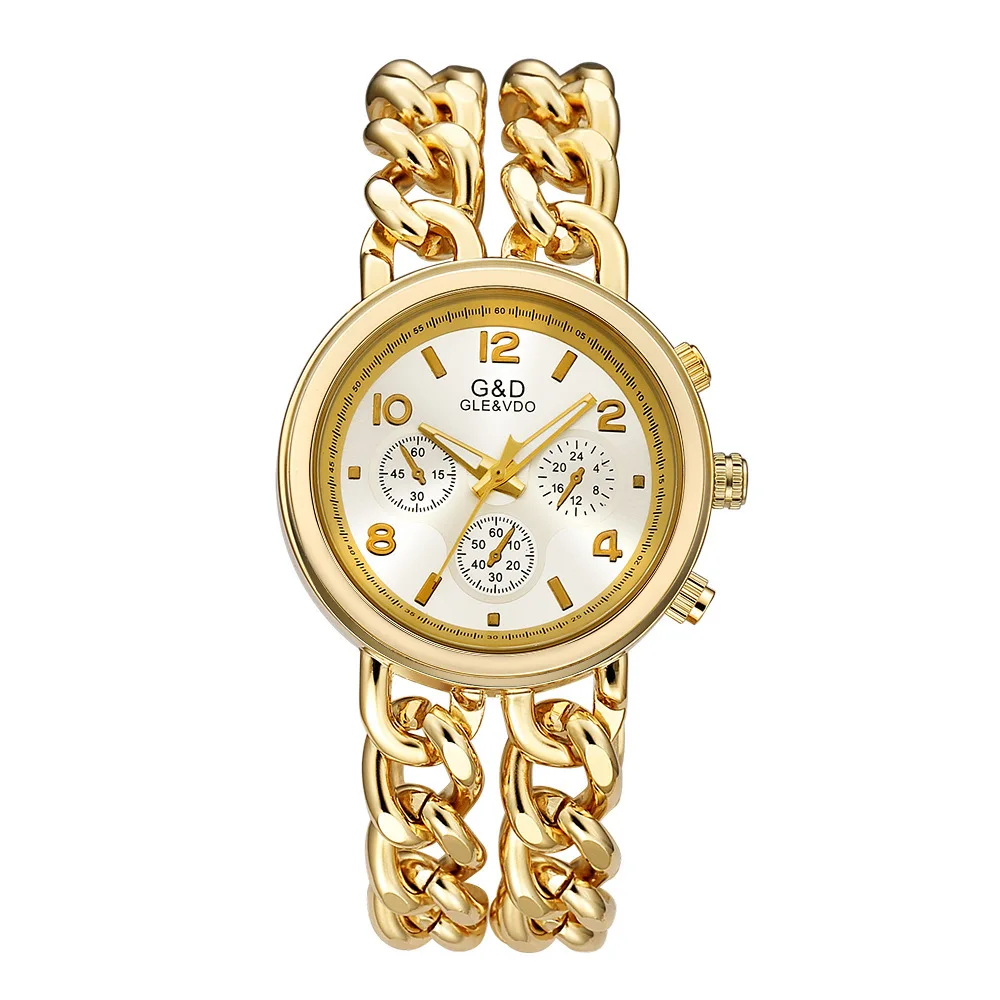 

Watch two chains fake three-eye women's fashion watch