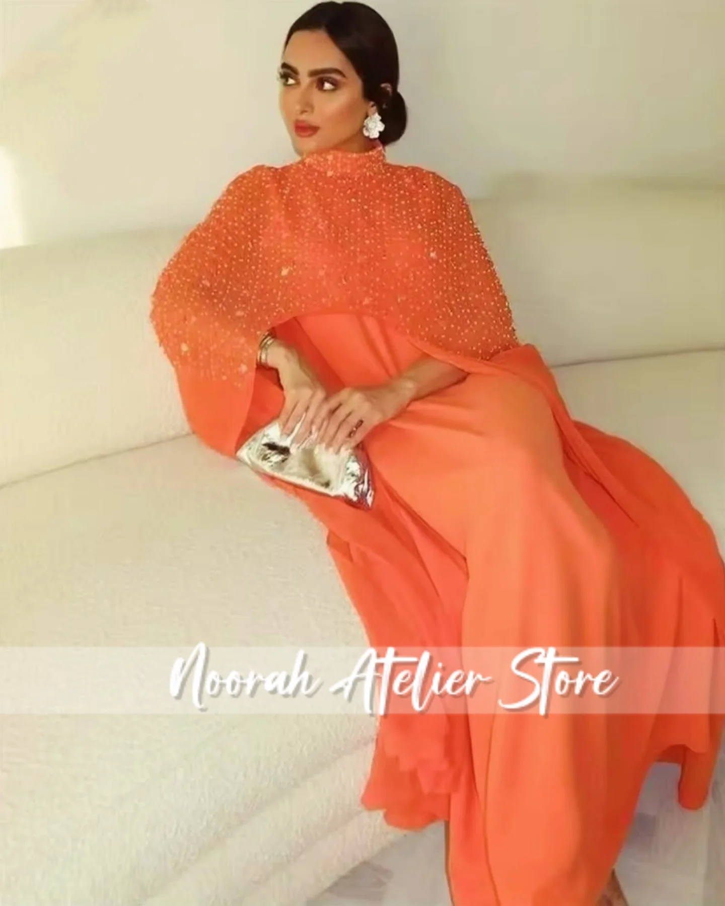 فساتين سهرة نسائية صيفية جديدة برتقالية برقبة عالية فساتين سهرة نسائية فاخرة جديدة 2025 دبي فستان طويل مطرز حسب الطلب