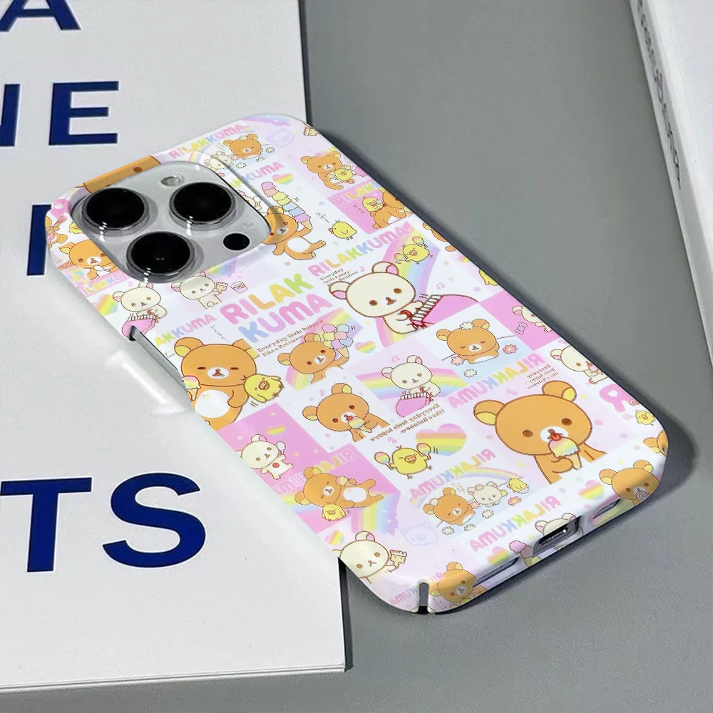 Hot Cartoon Lovely Rilakkumas Phone Case for IPhone 16 15 14 13 12 11 Pro Max X XS XR XSMax 7 8 Plus Glossy Film Hard PC Cover