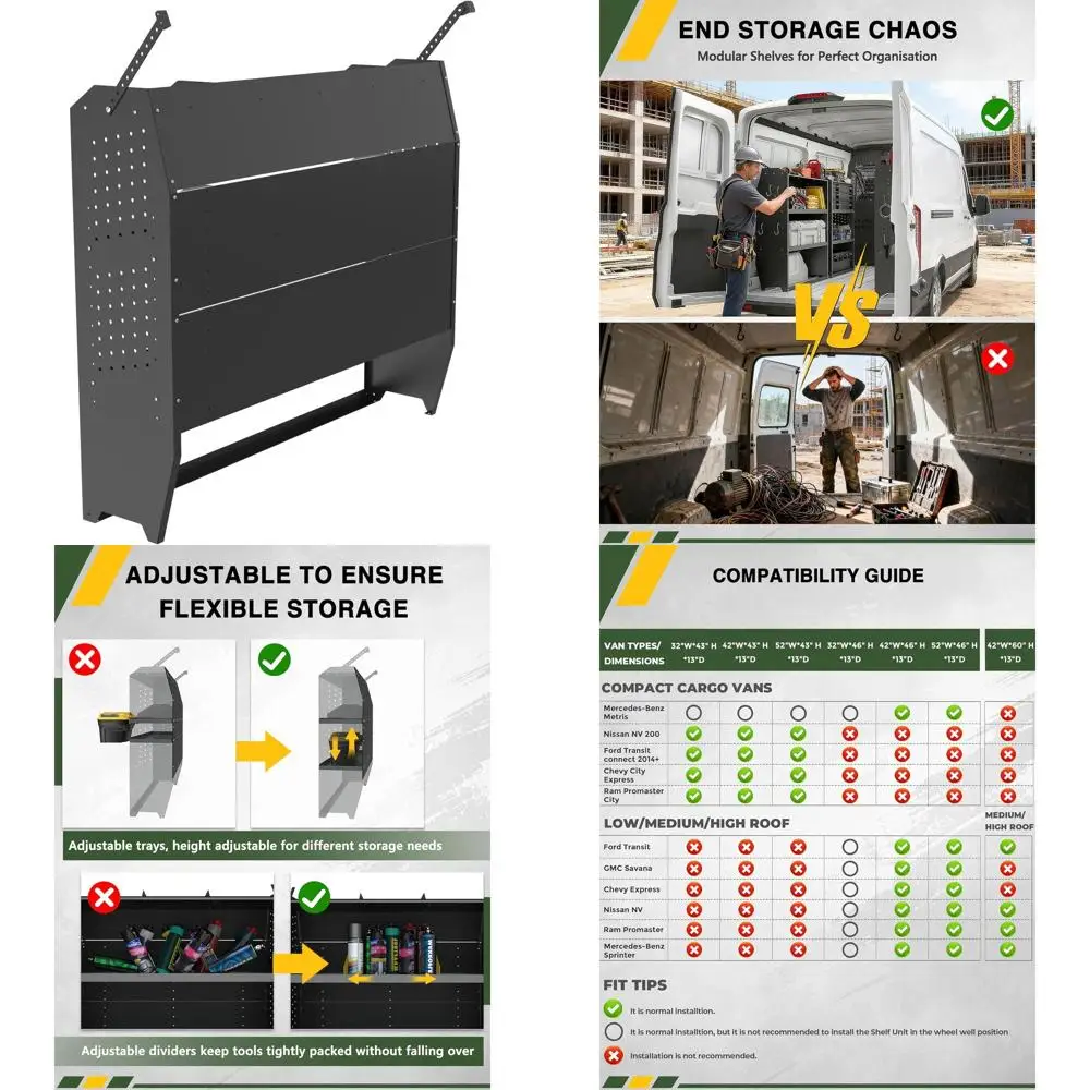 

52 Wide x 46 High x 13 Deep Cargo Van Storage System for Transit, Express, NV, Promaster, Sprinter, and Metris