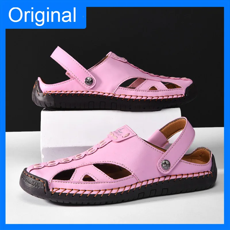 

New Unisex Sandals Hollowed Out Breathable Leather Bag Toe Fashion Casual Soft Soled Anti Slip Water Hiking Sandals for Woman