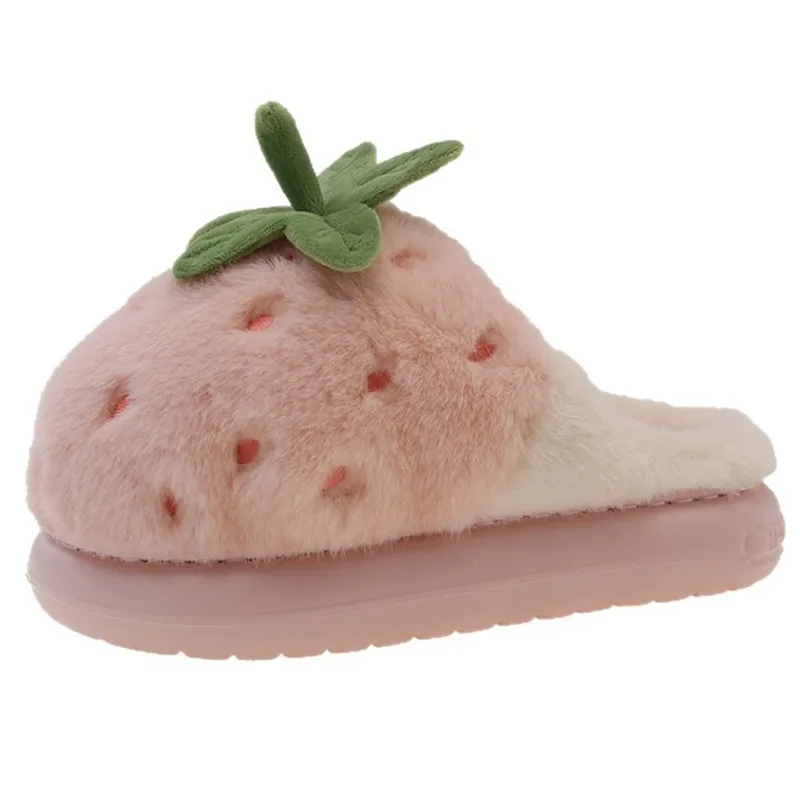 딸기 모양 면 슬리퍼 여성용 Y2K 귀여운 플러시 따뜻한 실내화 미끄럼 방지 두꺼운 밑창 겨울 과일 슬리퍼 편안한 홈웨어 신상품