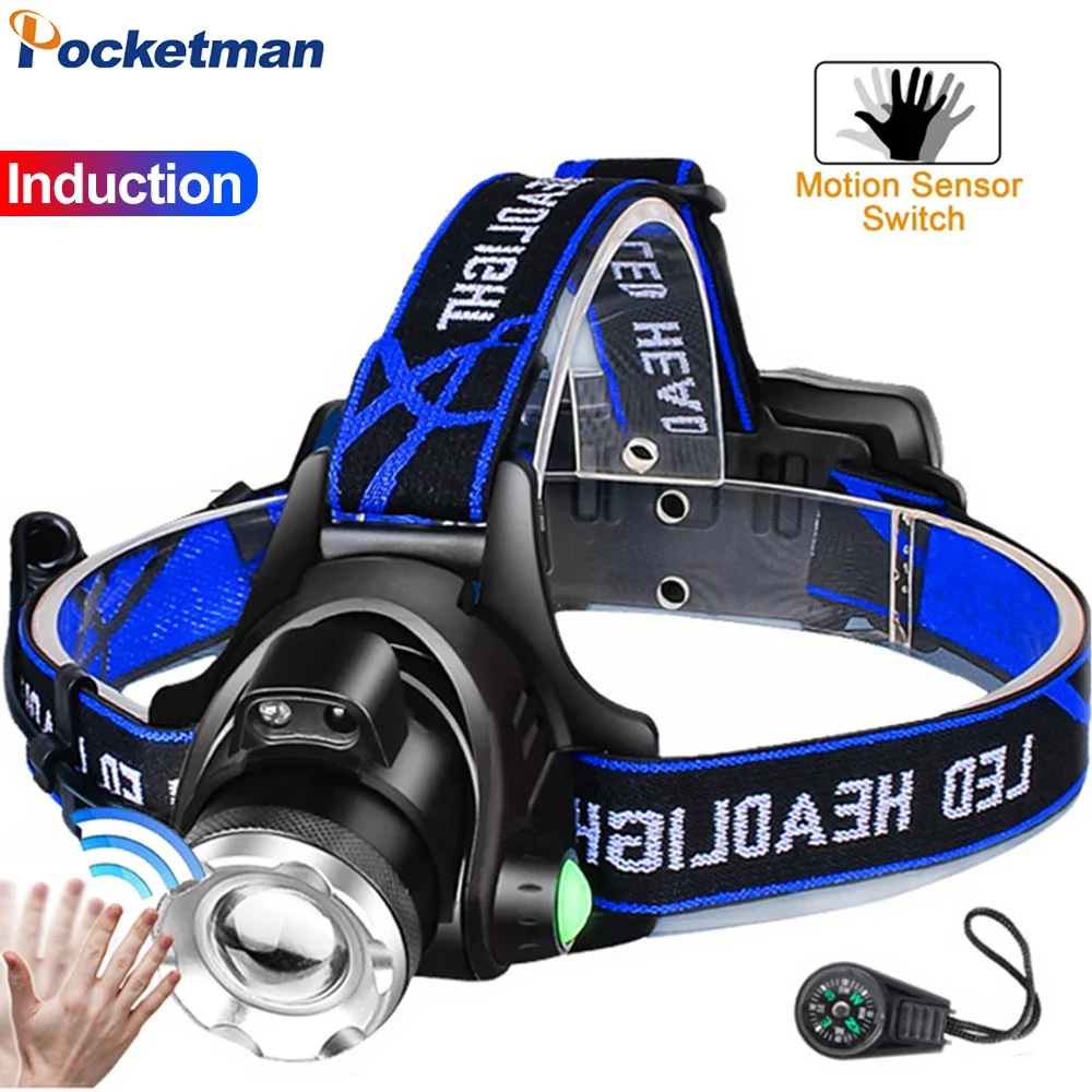 Powerful Headlamp Sensor Light LED Head Light Waterproof Head Lamp Head Flashlight Torch Use 2*18650 Battery