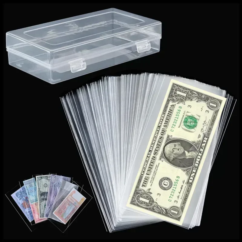 100 Pcs Clear Paper Money Holder Currency Collection Sleeves Paper Money Sleeves Bill Protector Bag Display Case Album Banknotes