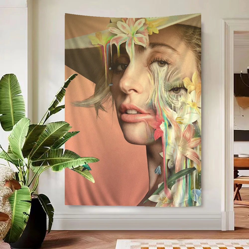 

L-lady Star Singer G-gaga Anime Tapestry Hippie Flower Wall Carpets Dorm Decor Wall Hanging Home Decor