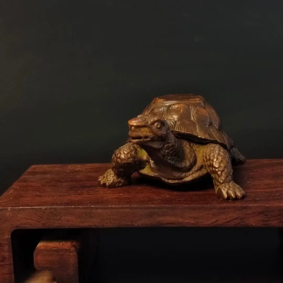 Collection Chinese Old Bronze Handmade Cast Turtle Tortoise Statue Gift Tea Pet