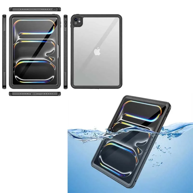 

Для iPad Pro 11 2025 M5 iPad Pro 11 2024 M4 Чехол для плавания Водонепроницаемый чехол Противоударный бронированный бампер с защитой от пыли Полное покрытие