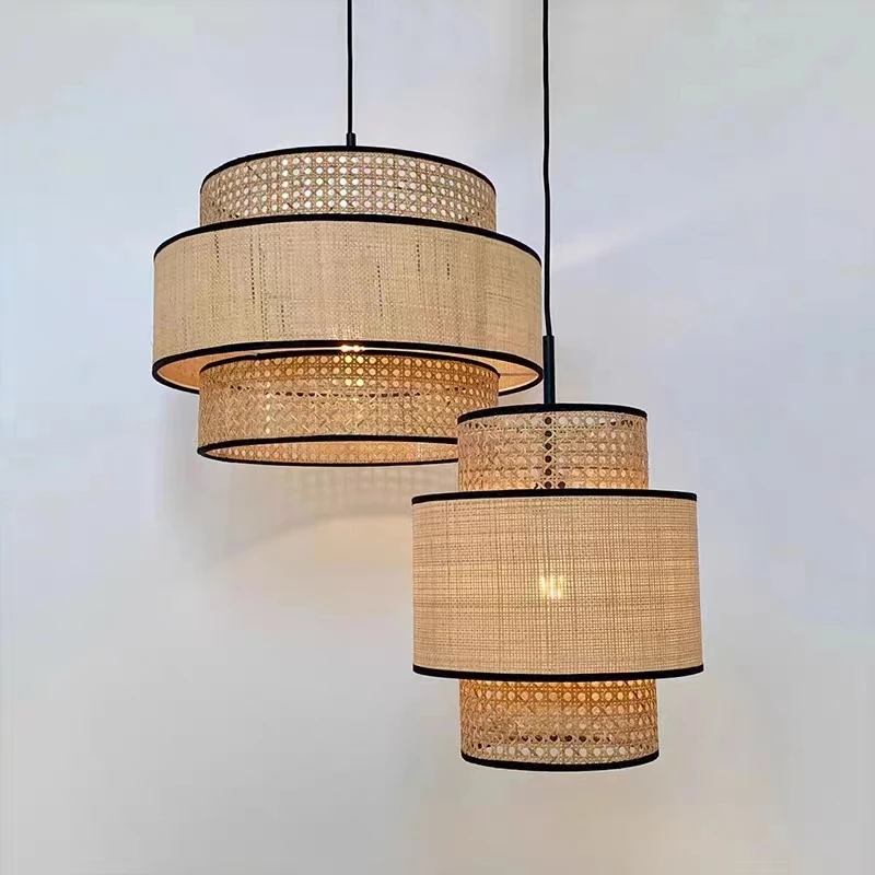 

Modern rattan chandelier Japanese style bamboo restaurant fabric lamp bedroom living room Southeast Asia led light